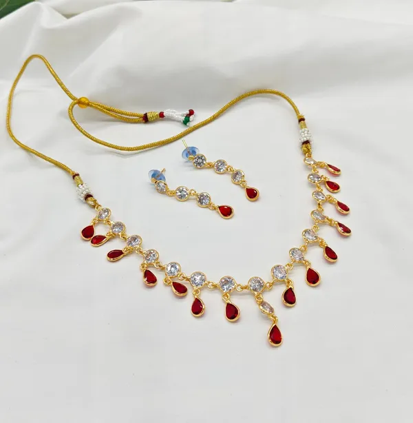 AD_Red_Alloy_Crystal_&_Green_Teardrop_Stones_Necklace_Set_With_Earring_For_Women_&_Girls