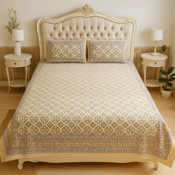Premium_100%_Pure_Cotton_Jaipuri_Floral_Print_Super_King_Size_Double_Bedsheet_with_2_Pillow_Cover_|_108*108_Inch_|_300_TC