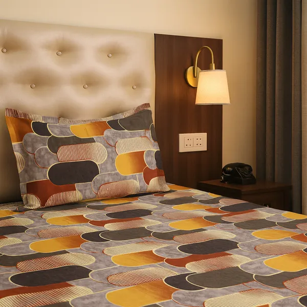 Retro_Sunset_Blocks_Golden_&_Brown_Elastic_Fitted_Cotton_Rich_Feel_Double_Bedsheet_with_2_Pillow_Cover_|_72*78+6_Inch_|_120_GSM