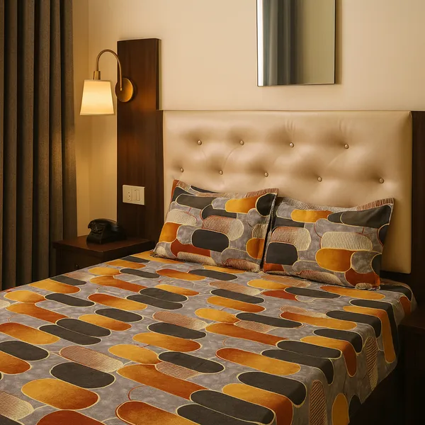 Retro_Sunset_Blocks_Golden_&_Brown_Elastic_Fitted_Cotton_Rich_Feel_Double_Bedsheet_with_2_Pillow_Cover_|_72*78+6_Inch_|_120_GSM