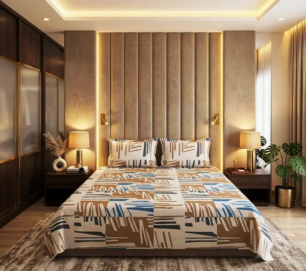Stylish_Abstract_Linear_Print_Beige_Cotton_Rich_Feel_Flat_Double_Bedsheet_With_2_Pillow_Cover_|_90*100_Inch_|_140_GSM_|_Queen_Size