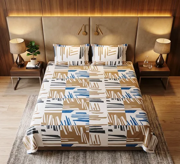Stylish_Abstract_Linear_Print_Beige_Cotton_Rich_Feel_Flat_Double_Bedsheet_With_2_Pillow_Cover_|_90*100_Inch_|_140_GSM_|_Queen_Size