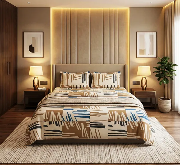 Stylish_Abstract_Linear_Print_Beige_Cotton_Rich_Feel_Flat_Double_Bedsheet_With_2_Pillow_Cover_|_90*100_Inch_|_140_GSM_|_Queen_Size