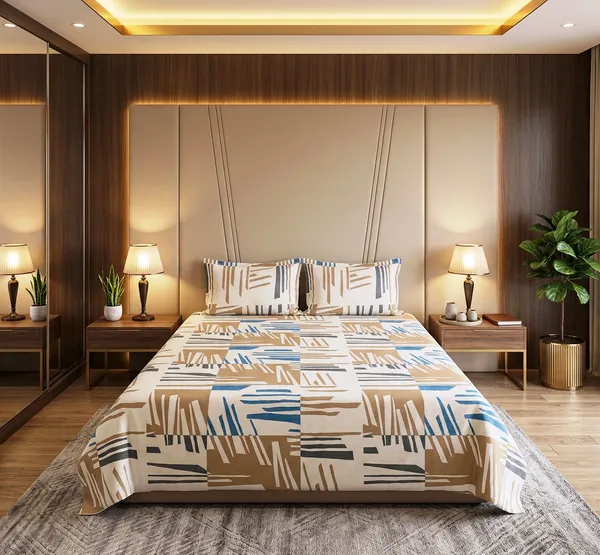 Stylish_Abstract_Linear_Print_Beige_Cotton_Rich_Feel_Flat_Double_Bedsheet_With_2_Pillow_Cover_|_90*100_Inch_|_140_GSM_|_Queen_Size