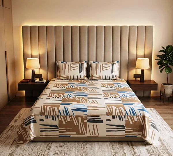 Stylish_Abstract_Linear_Print_Beige_Cotton_Rich_Feel_Flat_Double_Bedsheet_With_2_Pillow_Cover_|_90*100_Inch_|_140_GSM_|_Queen_Size