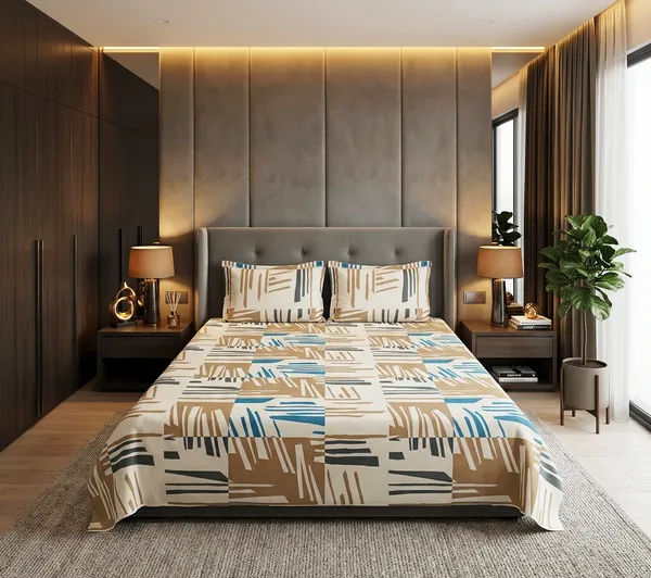 Stylish_Abstract_Linear_Print_Beige_Cotton_Rich_Feel_Flat_Double_Bedsheet_With_2_Pillow_Cover_|_90*100_Inch_|_140_GSM_|_Queen_Size