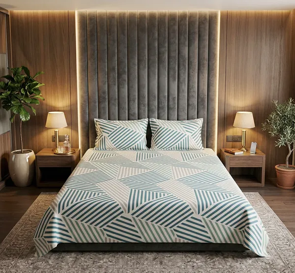 Elegant_Green_&_White__100%_Soft_Cotton_Feel_Breathable_Flat_Double_Bedsheet_With_2_Pillow_Cover_|_90*_100_Inch_|_140_GSM_|_Queen_Size