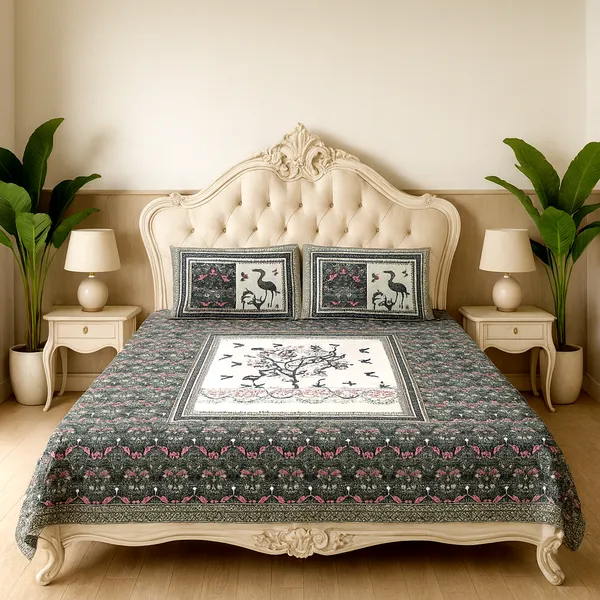 Premium_Bird_&_Floral_Print_100%_Pure_Cotton_Super_King_Size_Bedsheet_with_2_Pillow_cover_|_108*108_Inch_|_300_TC