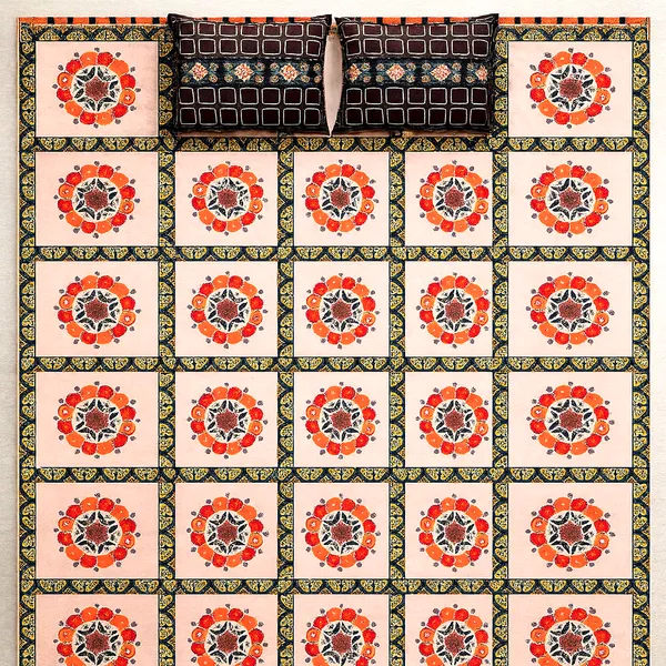 Bold_Mandala_Design_100%_Pure_Cotton_Super_King_Size_Bedsheet_with_2_Matching_Pillow_Covers_|_108*108_Inch_|_300_TC