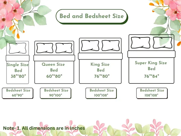 White_Floral_Elastic_Fitted_Cotton_Rich_Feel_Double_Bedsheet_With_2_Pillow_Cover_|_72*78+6_Inch__|_120_GSM
