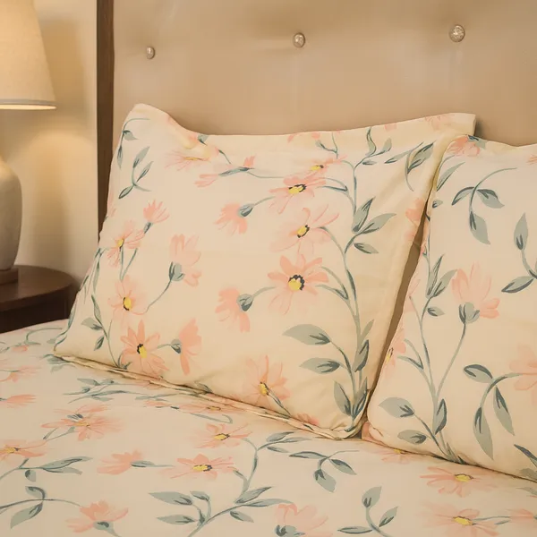 White_Floral_Elastic_Fitted_Cotton_Rich_Feel_Double_Bedsheet_With_2_Pillow_Cover_|_72*78+6_Inch__|_120_GSM