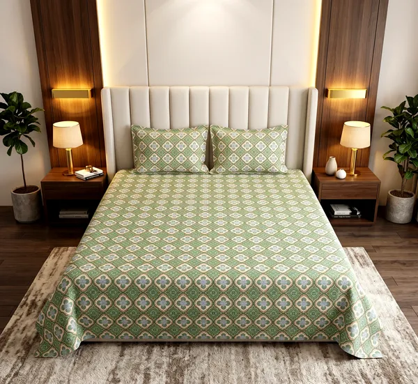 Casa_Green_Medallion_Geometric_Floral_Printed_Queen_Size_Bedsheet_Set_with_2_Pillow_Covers_|_90*100_Inch_|_140_GSM