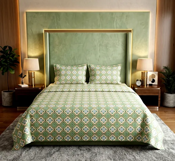 Casa_Green_Medallion_Geometric_Floral_Printed_Queen_Size_Bedsheet_Set_with_2_Pillow_Covers_|_90*100_Inch_|_140_GSM