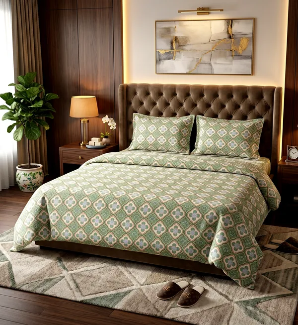 Casa_Green_Medallion_Geometric_Floral_Printed_Queen_Size_Bedsheet_Set_with_2_Pillow_Covers_|_90*100_Inch_|_140_GSM