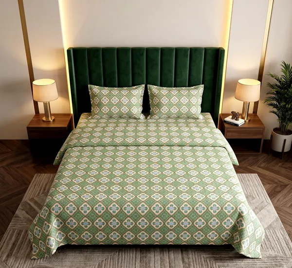 Casa_Green_Medallion_Geometric_Floral_Printed_Queen_Size_Bedsheet_Set_with_2_Pillow_Covers_|_90*100_Inch_|_140_GSM