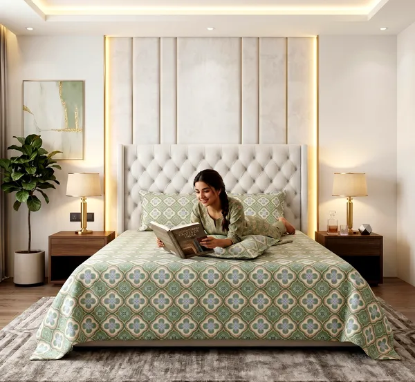 Casa_Green_Medallion_Geometric_Floral_Printed_Queen_Size_Bedsheet_Set_with_2_Pillow_Covers_|_90*100_Inch_|_140_GSM