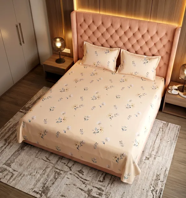 Dreamy_Peach_Floral_Queen_Size_Bedsheet_|_100%_Cotton_Feel_Fabric_|_Elegant_Scattered_Bloom_Design_with_2_Pillow_Covers_–_Perfect_for_Modern_Bedrooms