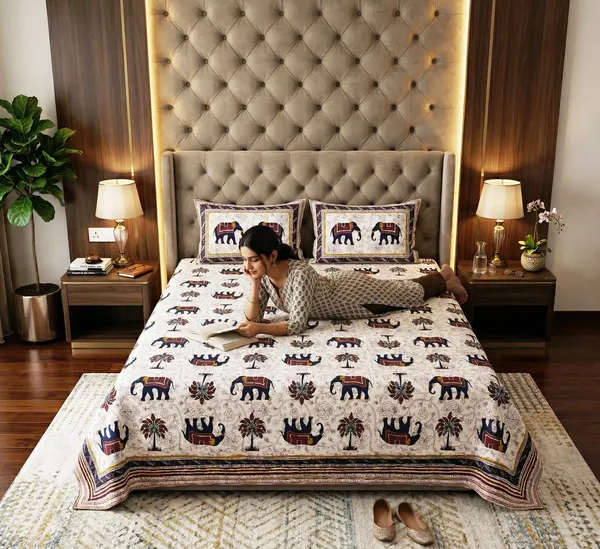 Royal_Elephant_Theme_100%_Pure_Cotton_Super_King_Size_Double_Bedsheet_with_2_Pillow_Cover_for_Elegant_Bedrooms_|_108*108_Inch_|_300_TC
