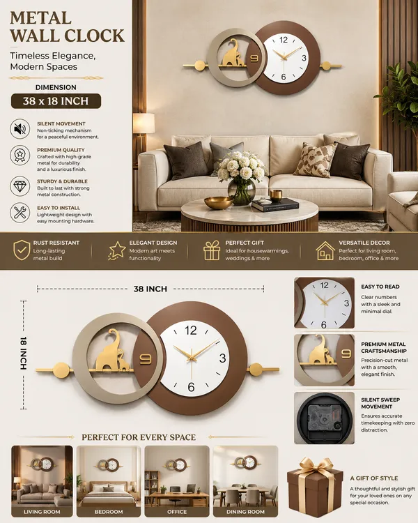 Brown_&_Grey_Metal_Premium_&_Elegant_Majestic_Elephant_Wall_Clock