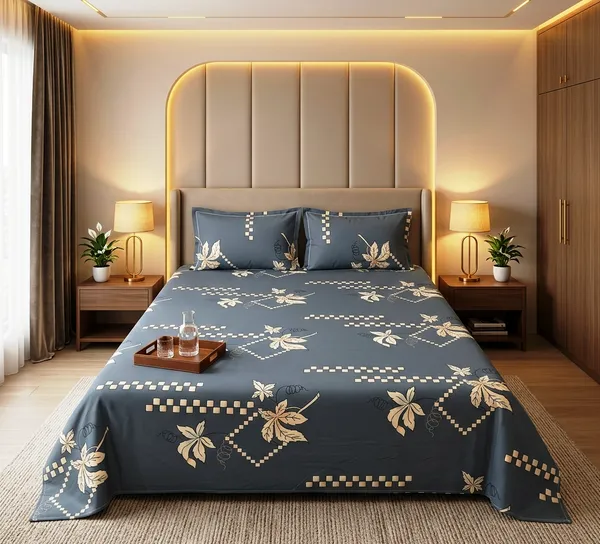 Modern_Leafline_Dark_Grey_100_%_Cotton_Rich_Feel_Wrinkle_Free_Double_Bedsheet_With_2_Pillow_Cover_|_90*100_Inch_|_140_GSM_|_Queen_Size