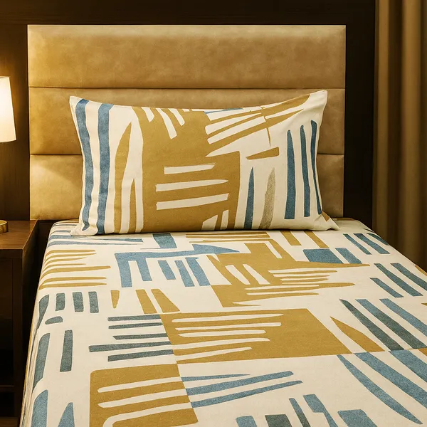 Stylish_Abstract_Linear_Print_Beige_Cotton_Rich_Feel_Single_Bedsheet_With_Pillow_Cover_|_60*90_Inch_|__120_GSM