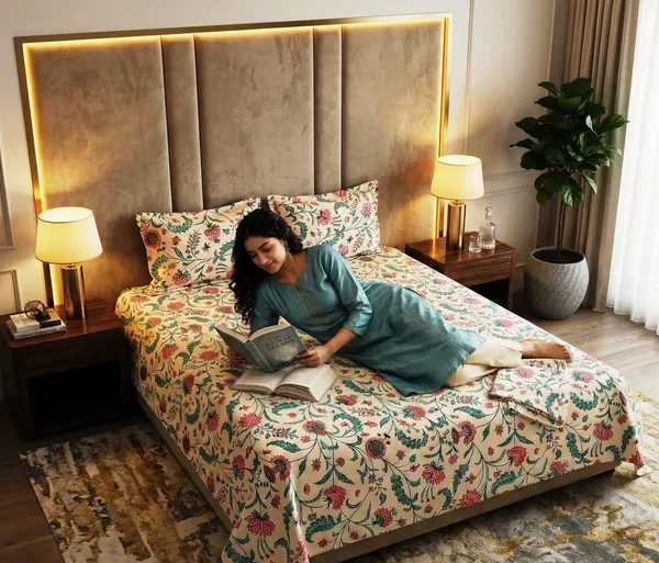 Soft_Rose_Vine_100%_Cotton_Rich_Double_Bedsheet_with_2_Pillow_Cover_|_90*100_Inch_|_140_GSM_|_Queen_Size