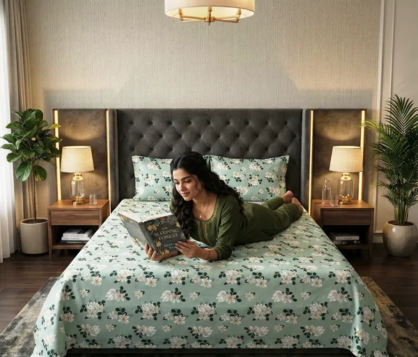 Mint_Bloom_100%_Cotton_Rich_Feel_Flat_Double_Bedsheet_With_2_Pillow_Cover_|_90*100_Inch_|_140GSM_|_Queen_Size