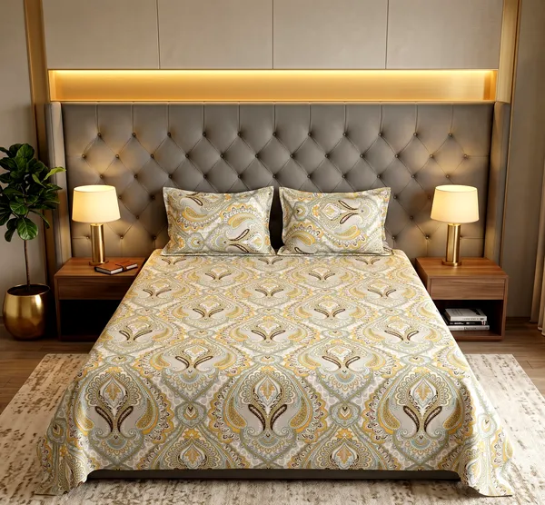 Luxe_Paisley_Queen_Size_Bedsheet_Set_–_Gold,_Grey_&_Brown_Damask_Print_|_Ultra-Soft,_Wrinkle-Free_Fabric_|_With_2_Pillow_Covers_|_90*100_Inch_|_140_GSM