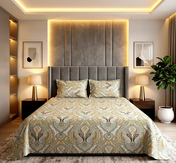 Luxe_Paisley_Queen_Size_Bedsheet_Set_–_Gold,_Grey_&_Brown_Damask_Print_|_Ultra-Soft,_Wrinkle-Free_Fabric_|_With_2_Pillow_Covers_|_90*100_Inch_|_140_GSM