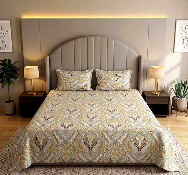 Luxe_Paisley_Queen_Size_Bedsheet_Set_–_Gold,_Grey_&_Brown_Damask_Print_|_Ultra-Soft,_Wrinkle-Free_Fabric_|_With_2_Pillow_Covers_|_90*100_Inch_|_140_GSM
