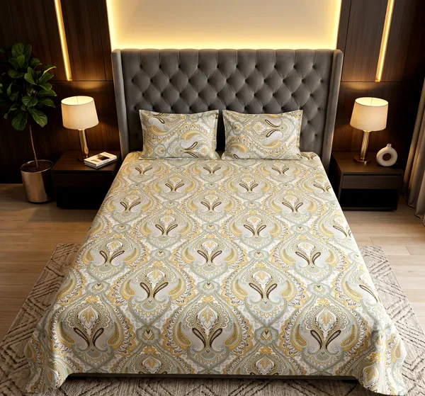 Luxe_Paisley_Queen_Size_Bedsheet_Set_–_Gold,_Grey_&_Brown_Damask_Print_|_Ultra-Soft,_Wrinkle-Free_Fabric_|_With_2_Pillow_Covers_|_90*100_Inch_|_140_GSM