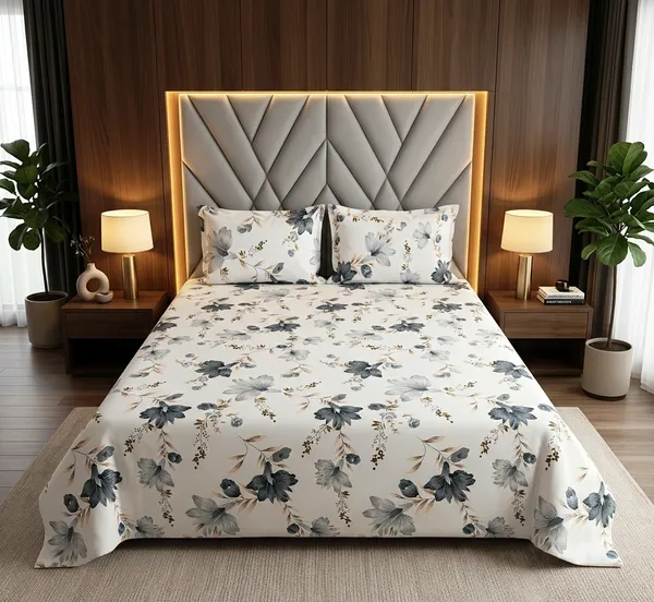 Soft_Blossom_Serenity_Floral_100%_Cotton_Feel_Wrinkle_Free_Flat_Double_Bedsheet_With_2_Pillow_Cover_|_90*100_Inch_|_140_GSM_|_Queen_Size