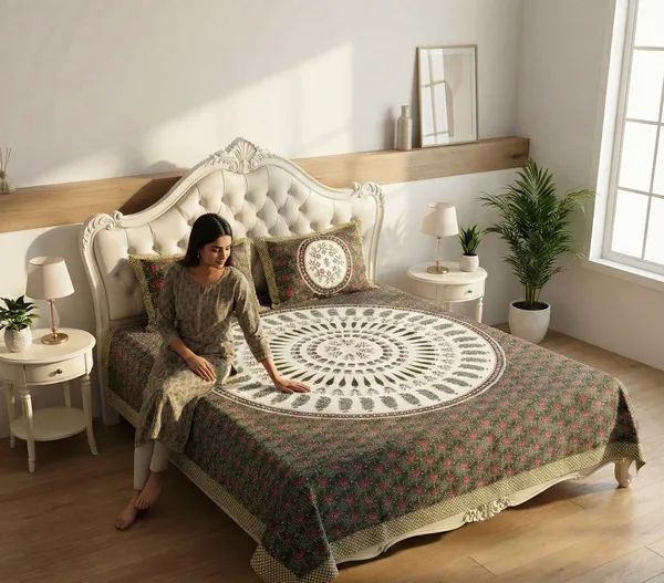 Royal_Mandala_Pattern_100%_Pure_Cotton_Super_King_Size_Double_Bedsheet_with_2_Pillow_Cover_|_108*108_Inch_|_300_TC