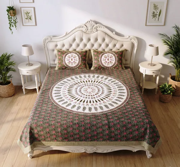 Royal_Mandala_Pattern_100%_Pure_Cotton_Super_King_Size_Double_Bedsheet_with_2_Pillow_Cover_|_108*108_Inch_|_300_TC