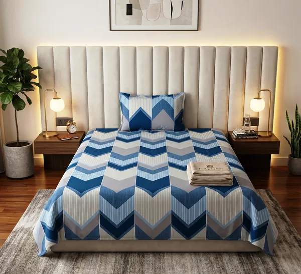 Modern_Blue_Striped_Chevron_Soft_Cotton_Feel_Single_Bedsheet_With_Pillow_Cover_|_60*90_Inch_|__120_GSM