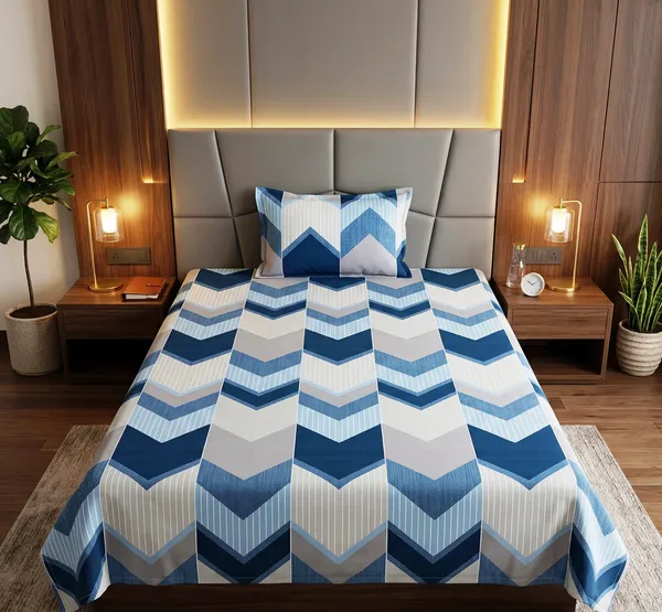 Modern_Blue_Striped_Chevron_Soft_Cotton_Feel_Single_Bedsheet_With_Pillow_Cover_|_60*90_Inch_|__120_GSM