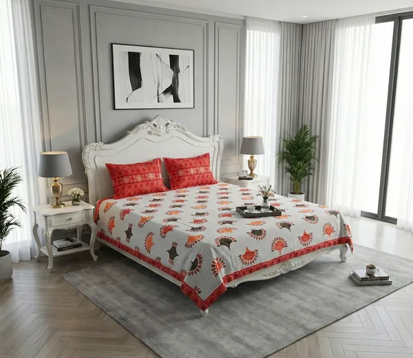 Royal_Grey_Traditional_Motif_100%_Pure_Cotton_Super_King_Size_Double_Bedsheet_with_2_Pillow_Covers_|_108*108_Inch_|_300_TC