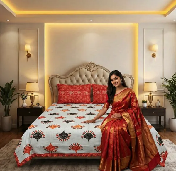 Royal_Grey_Traditional_Motif_100%_Pure_Cotton_Super_King_Size_Double_Bedsheet_with_2_Pillow_Covers_|_108*108_Inch_|_300_TC