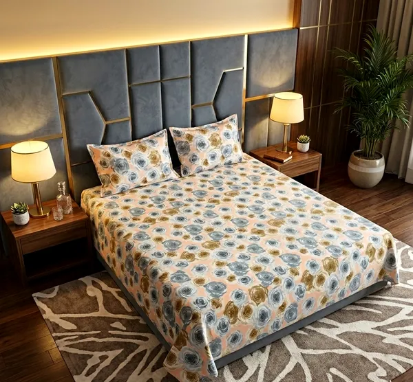 Peach_Gold_Rose_Print_Queen-Size_Bedsheet_Set_With_2_Pillow_Cover_|_Ultra_Soft_&_Premium_Design_|_90*100_Inch_|_140_GSM