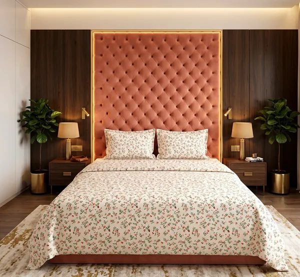 Peach_Rose_Sprig_Queen_Bedsheet_Set–Scattered_Vine_&_Floral_Print_|_Skin-Soft_Breathable_Fabric_|_3_Piece_Set_|_90*100_Inch_|_140_GSM