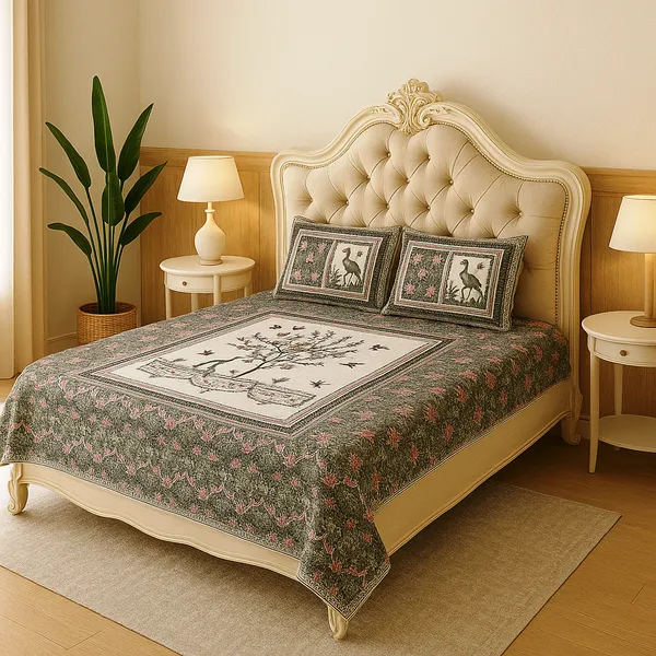 Premium_Bird_&_Floral_Print_100%_Pure_Cotton_Super_King_Size_Bedsheet_with_2_Pillow_cover_|_108*108_Inch_|_300_TC