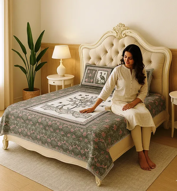 Premium_Bird_&_Floral_Print_100%_Pure_Cotton_Super_King_Size_Bedsheet_with_2_Pillow_cover_|_108*108_Inch_|_300_TC