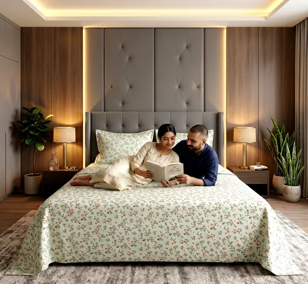 Rosebud_Whisper_Queen_Size_Double_Bedsheet-Micro_Ditsy_Floral_Print_|_Skin-Soft_Cotton_Blend_|_3-Piece_Set_|_90*100_Inch_|_140_GSM