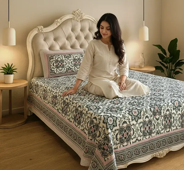 Elegant_Victorian_Floral_Brocade_Print_100%_Pure_Cotton_Super_King_Size_Bedsheet_with_2_Matching_Pillow_Covers_|_108*108_Inch_|_300_TC