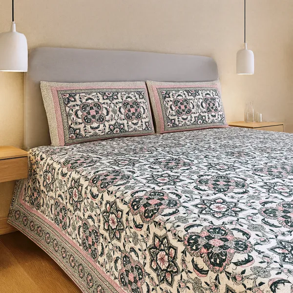 Elegant_Victorian_Floral_Brocade_Print_100%_Pure_Cotton_Super_King_Size_Bedsheet_with_2_Matching_Pillow_Covers_|_108*108_Inch_|_300_TC