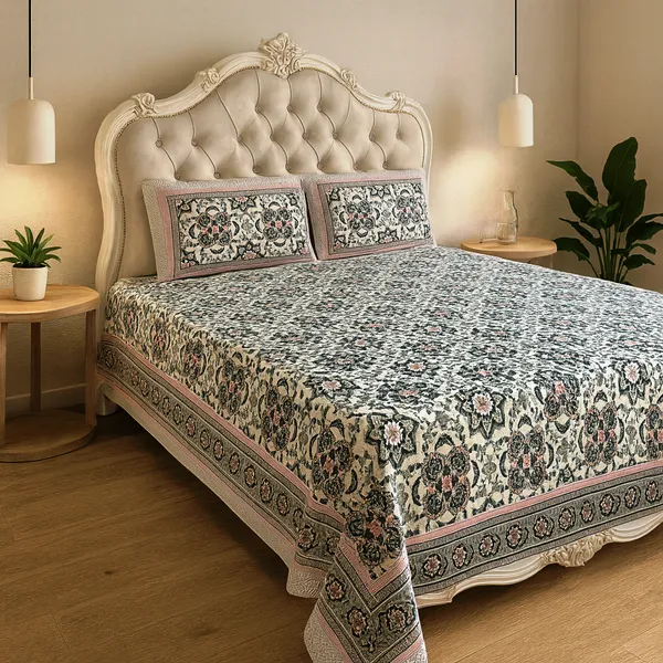 Elegant_Victorian_Floral_Brocade_Print_100%_Pure_Cotton_Super_King_Size_Bedsheet_with_2_Matching_Pillow_Covers_|_108*108_Inch_|_300_TC
