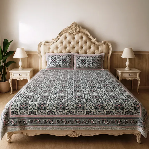 Elegant_Victorian_Floral_Brocade_Print_100%_Pure_Cotton_Super_King_Size_Bedsheet_with_2_Matching_Pillow_Covers_|_108*108_Inch_|_300_TC