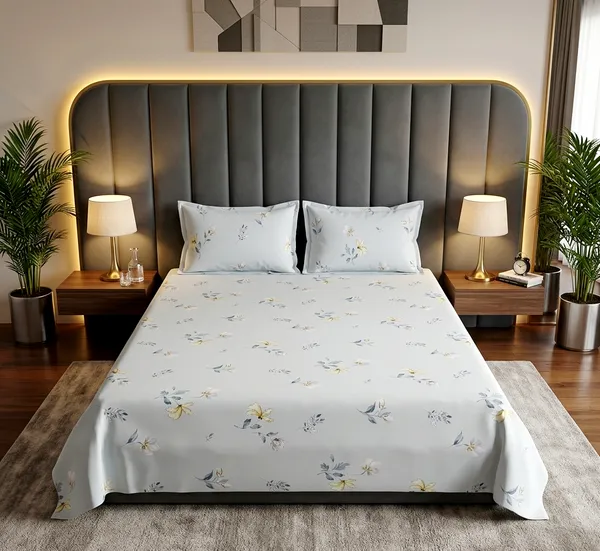 Serene_Meadow_Queen_Size_Bedsheet_Set_|_Cool_Blue_Botanical_Floral_Print_|_Ultra_Soft_Fabric_with_2_Pillow_Covers__|_90*100_Inch_|_140_GSM