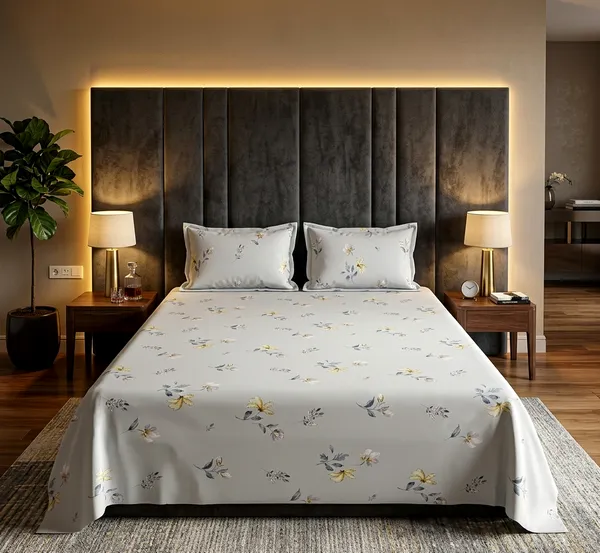 Serene_Meadow_Queen_Size_Bedsheet_Set_|_Cool_Blue_Botanical_Floral_Print_|_Ultra_Soft_Fabric_with_2_Pillow_Covers__|_90*100_Inch_|_140_GSM