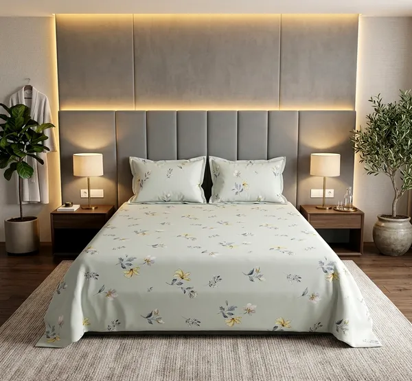 Serene_Meadow_Queen_Size_Bedsheet_Set_|_Cool_Blue_Botanical_Floral_Print_|_Ultra_Soft_Fabric_with_2_Pillow_Covers__|_90*100_Inch_|_140_GSM